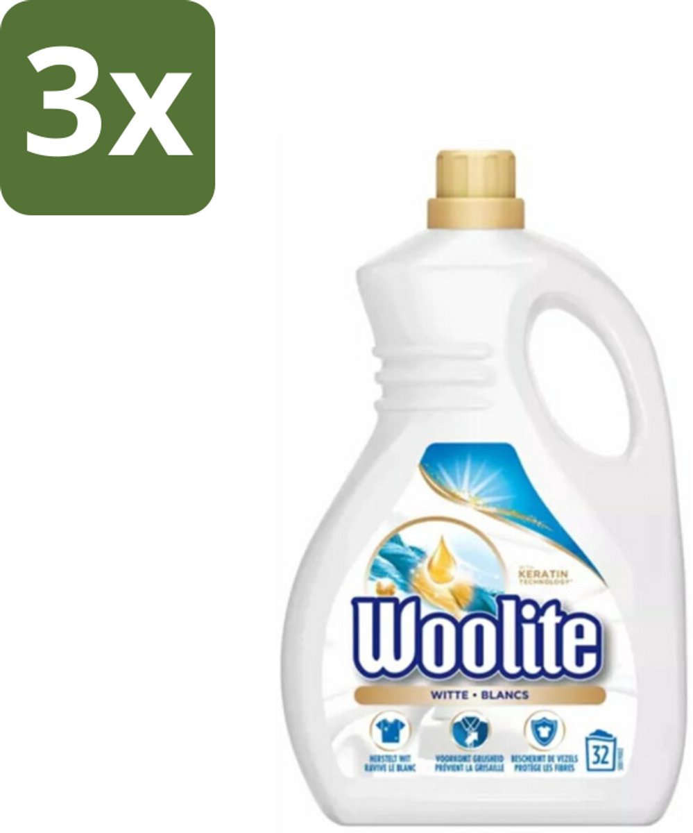 3 x Woolite - Wasmiddel - Vloeibaar Wasmiddel - Wit - 25wb/1,5L - Kleurbehoud - Keratine - Vezelbescherming - Wasmiddel Voor Gekleurd Textiel - Wasmiddel Voor Donker Was