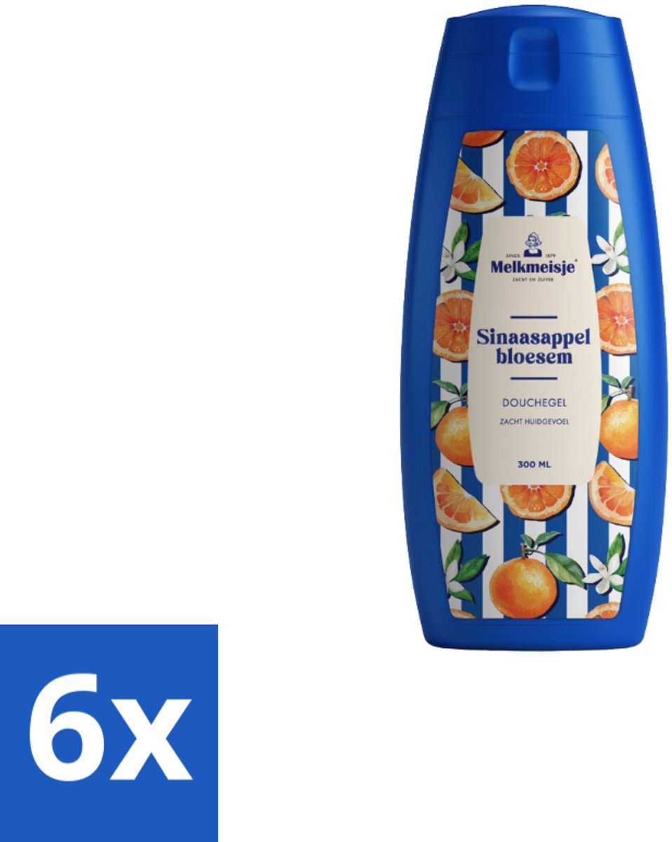 6 x Melkmeisje – Douchegel – Sinaasappelbloesem – 300 ml - Douchegel Sinaasappel - Douchegel Sinaasappelbloesem - Fris Huidgevoel - Zachte Huidverzorging - PH-huidneutraal