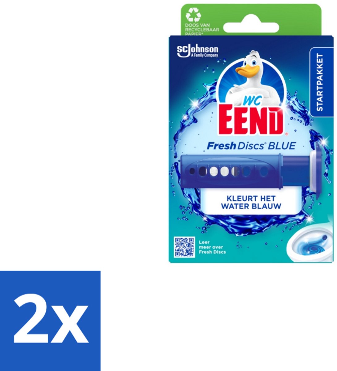 2 x WC Eend – Fresh Discs – Houder + Navulling – Coloring Blue – 36 ml - Toilet Reinigen - Toilet Hygiëne - Toilet Disc - Toilet Gel - Toilet Frisheid