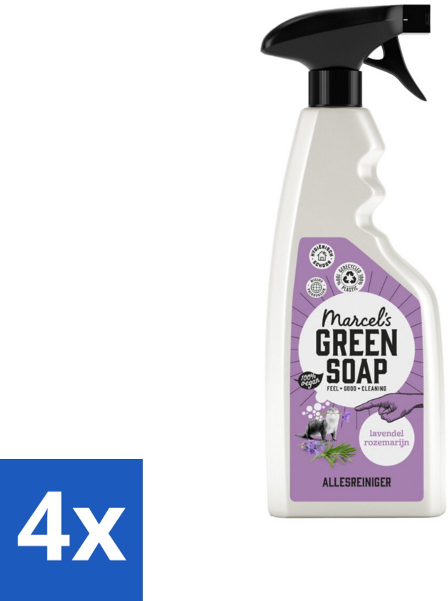 4 x Marcel’s Green Soap – Allesreiniger Spray – Lavendel & Rozemarijn – 500 ml - Allesreiniger Spray - Natuurlijke Reiniger - Plantaardige Zeep - Vet En Vuil Verwijderen - Tafel Reinigen