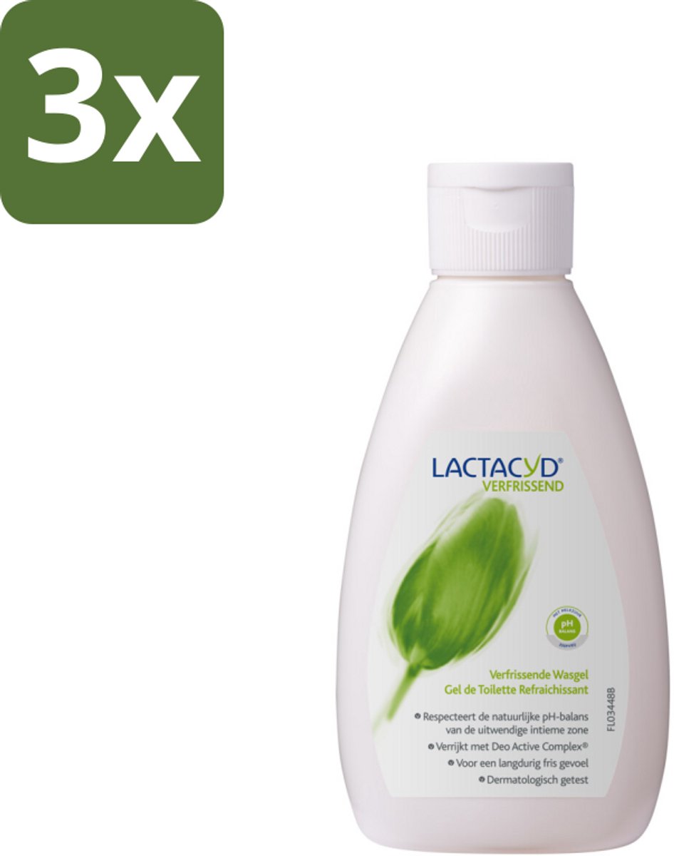 3 x Lactacyd – Verfrissende Wasgel - 200 m - Intieme Wasgel - Melkzuur - Menthol - Deo Active Complex - Frisheid