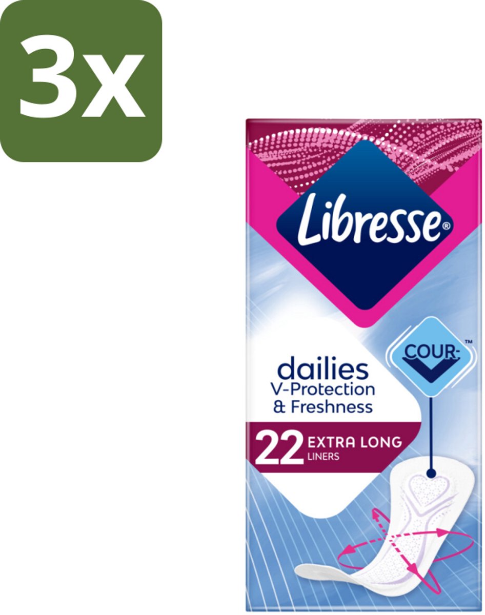 3 x Libresse – Inlegkruisjes – Extra Long – Langdurige bescherming – 22 Inlegkruisjes - Kabel - Kabels - Kabelsysteem - Kabelsysteem