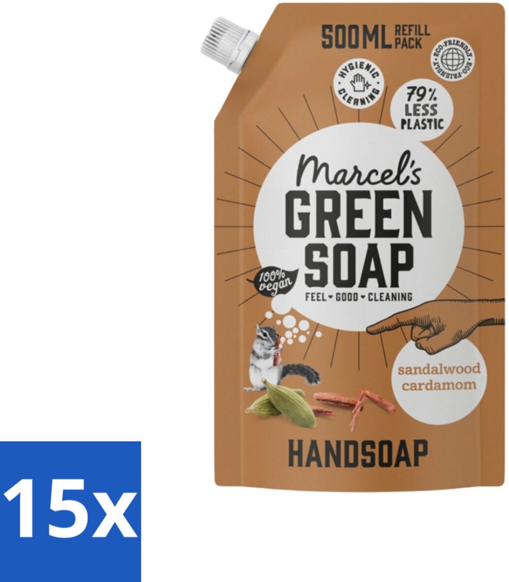 15 x Marcel’s Green Soap – Allesreiniger Navulling – Sandelhout & Kardemom – 500 ml - Koffiezetapparaat