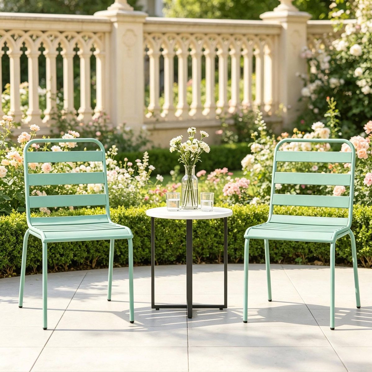 MIVRAY Eetkamerstoel 46 X 58 X 78 Cm - Stapelbaar Metalen Tuinstoel Set Van 2 - Voor Terras Balkon En Tuin - Staal Groen