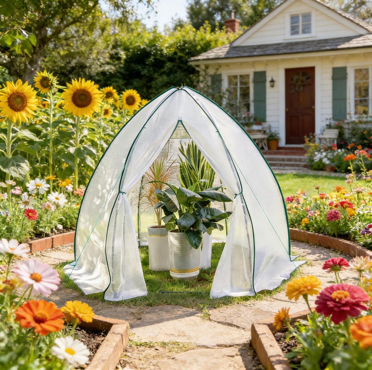 MODENUIT Tuinkas 240 x 200 x 240 cm - Met Ritsdeur En Muskietennet - Voor Tuin En Moestuin - Staal - Wit
