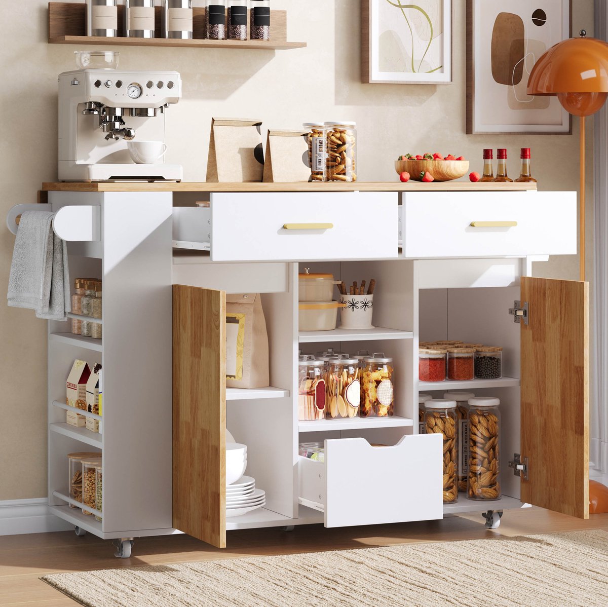 COVREO Keukenkast 120x71x90 cm wit MDF, met klapbaar werkblad