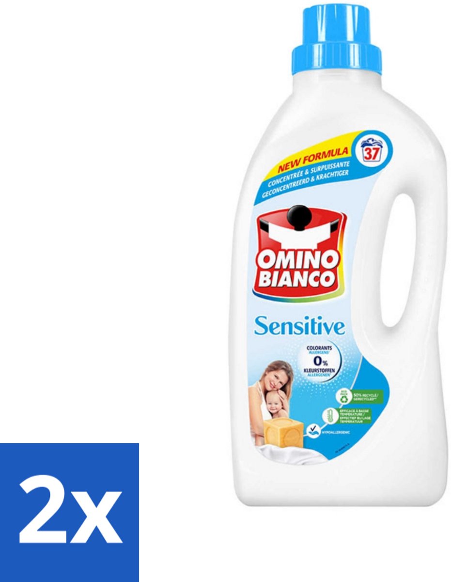 Omino Bianco - Gevoelig - Wasmiddel - Witte & Gekleurde Was - 37 Wasbeurten - Voordeelverpakking - 2 stuks