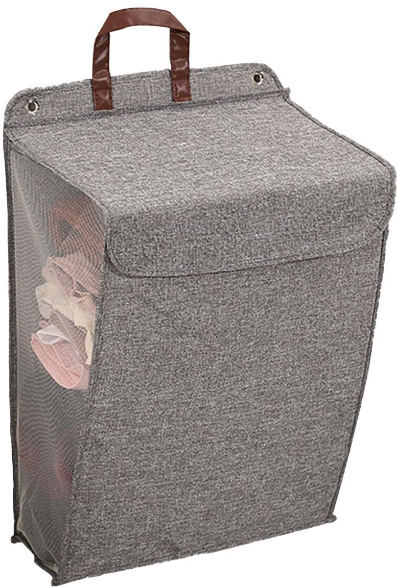 RETSAMV Wall Mounted Laundry Hamper Self Compressing Organizer Foldable Dirty Clothes Basket with Lid Breathable - ShopVlot