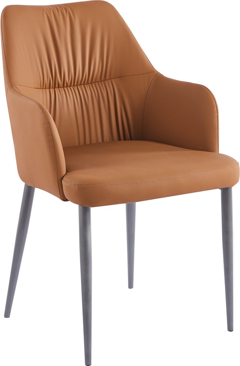 Padiro eetkamerstoelen set van 2 - camel - kunstleer - met armleuningen - ijzeren onderstel - industrieel