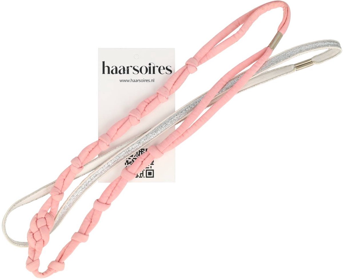 Haarsoires Haarband Sport 1cm - Glitter - Dun Effen Geknoopt - Wit Roze - Set van 2 - Sporthaarband - Sportieve Hoofdband - voor Dames & Heren
