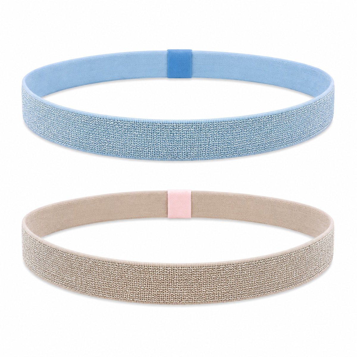 Haarsoires Haarband Sport 2cm - Glitter Elastiek - Blauw Roze – Set van 2 - Sporthaarband - Sportieve Hoofdband - voor Dames & Heren