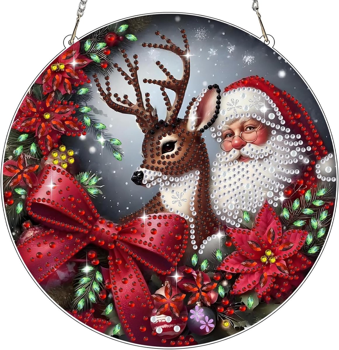 Kerstdiamantschilderij Hanger met Ketting, Hangend Ornament voor Volwassenen en Kinderen, Creatieve Edelstenen Ambachten en Cadeau Ideeën voor de Feestdagen