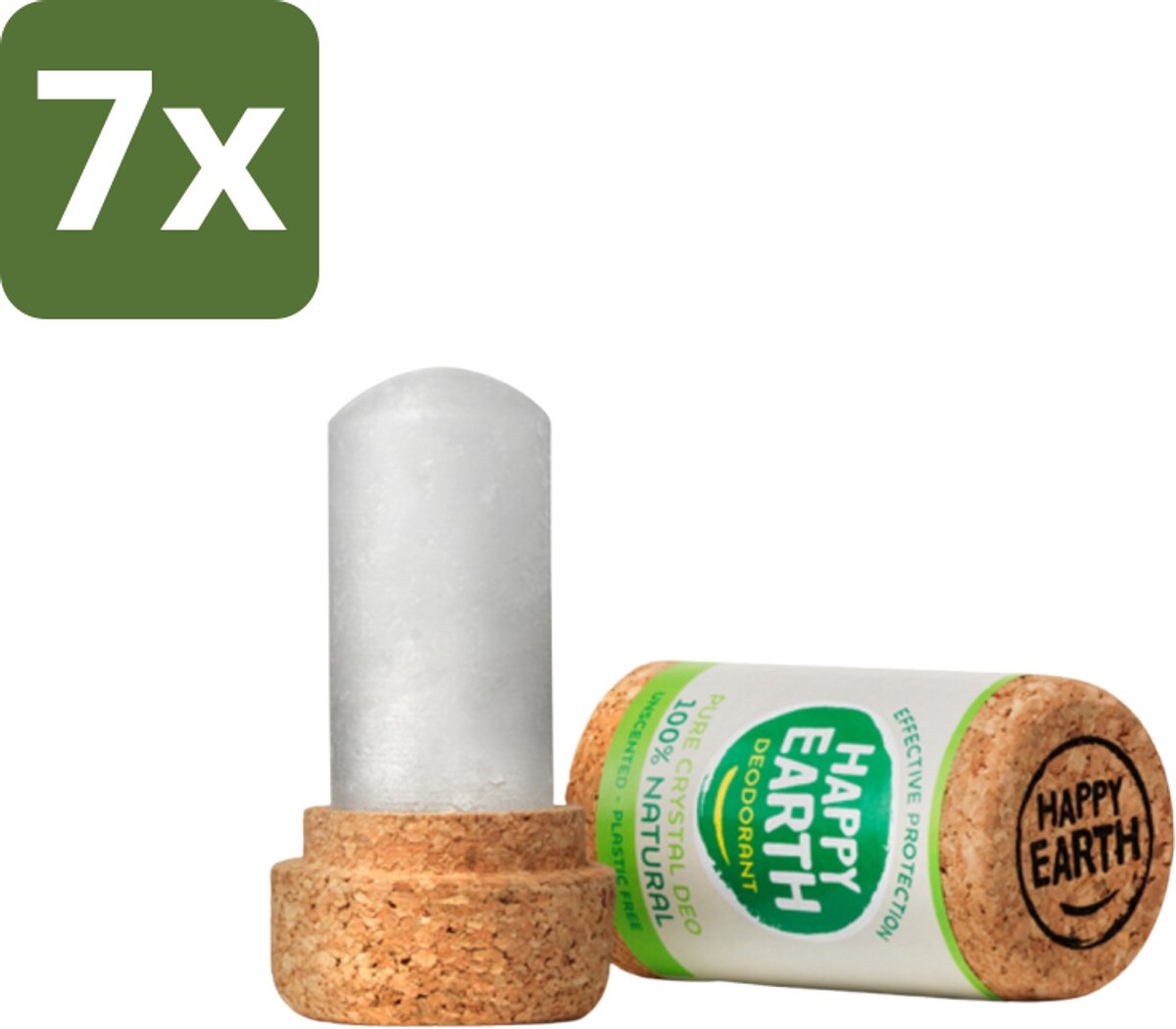 Happy Earth – Deodorant Crystal – 100% Natuurlijk Unscented – 90 g - Bulkverpakking - 7 stuks