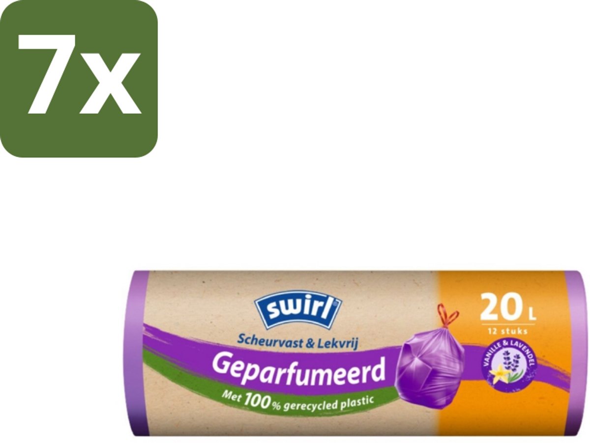 Swirl – Pedaalemmerzakken – Trekband Geparfumeerd – 20 L – 12 zakken - Bulkverpakking - 7 stuks