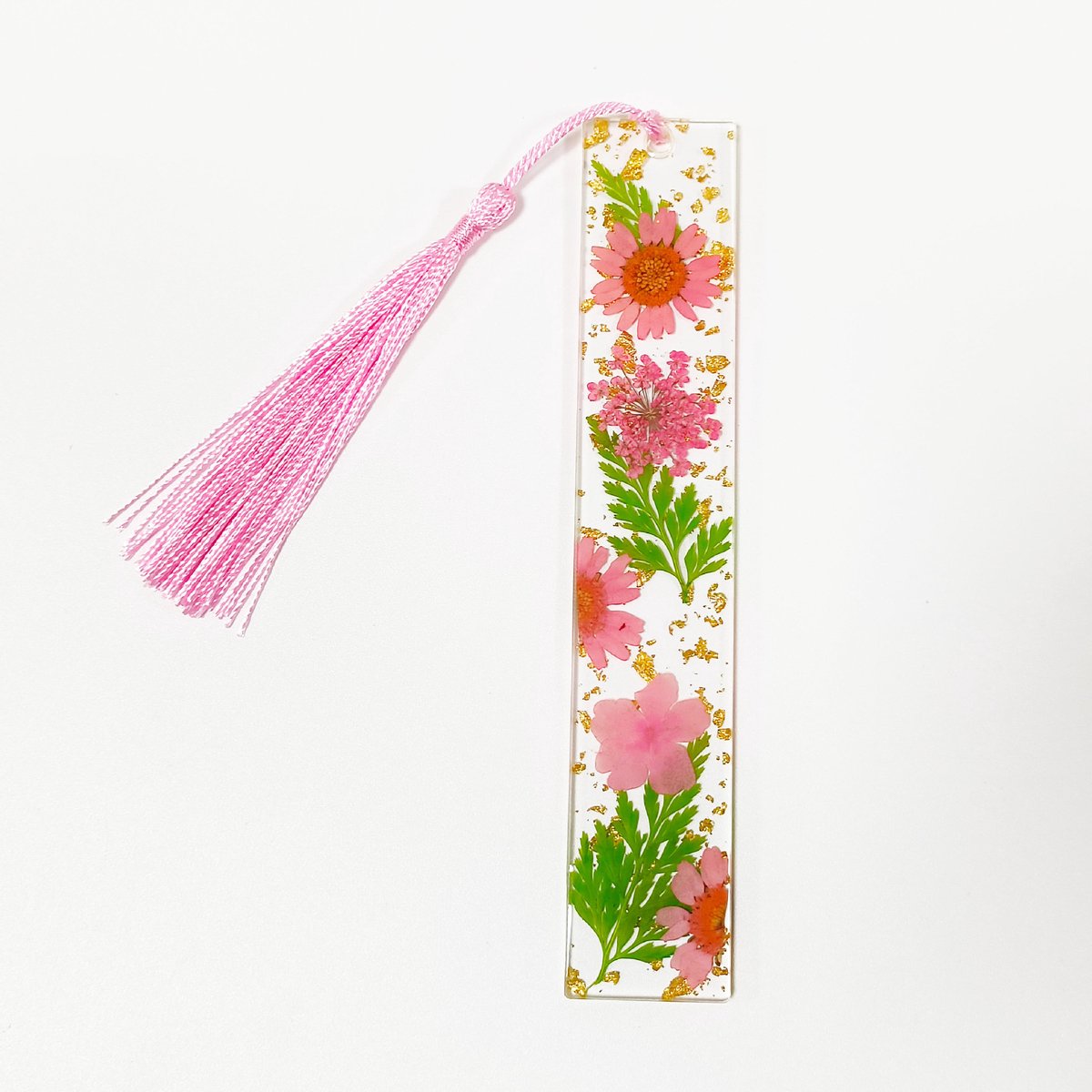 Set van 5 Transparante Acryl Boekenleggers met Echte Gedroogde Bloemen en Kwastje, 14 x 2,5 cm met 0,3 cm Dikte, Handgemaakte Duurzame Leestool voor Boekenliefhebbers, Studenten en Lezers -16