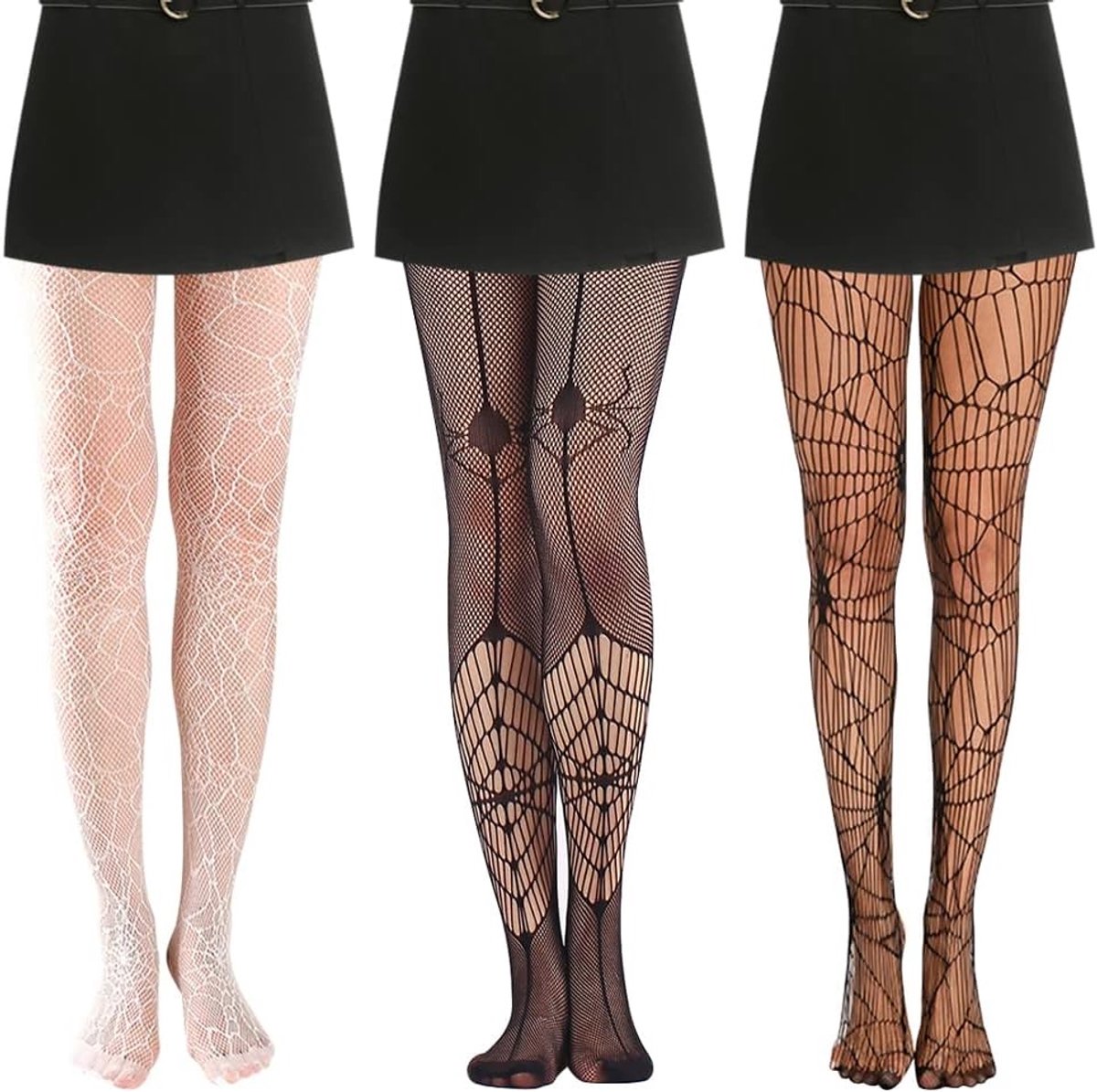 Halloween Fishnet Pantyhoses met Skelet en Spinnenweb, Hoge Taille, Zwart, Perfect voor Feestjes en Kostuums