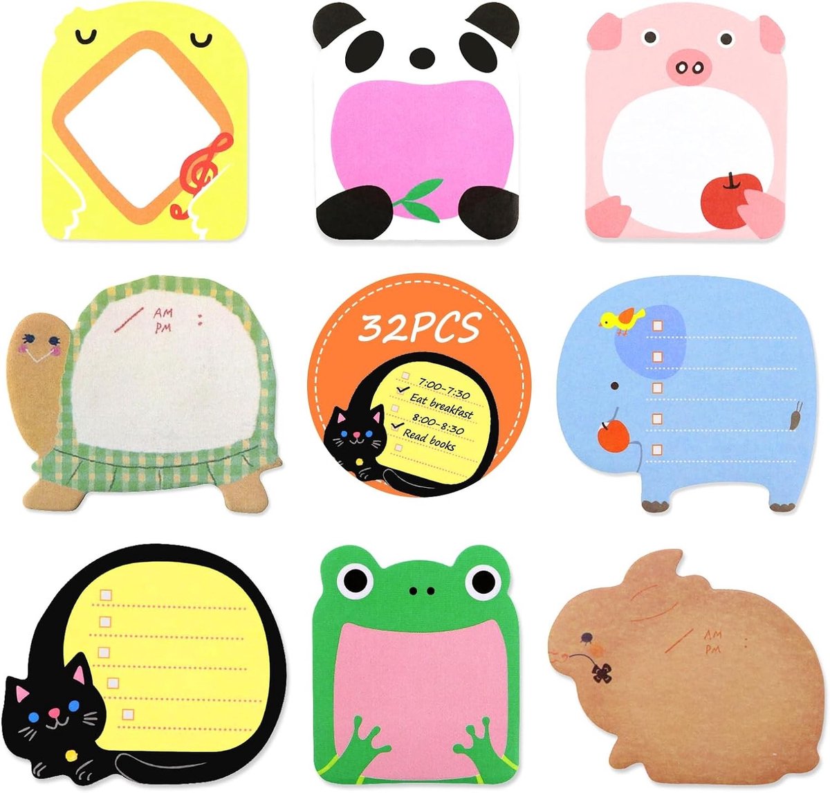 32 Packs Cartoon Sticky Notes - 640 Bladen Dieren Stickers, Schattige Notitieblokken voor Kinderen, Ideaal voor Feestjes en Schoolgebruik