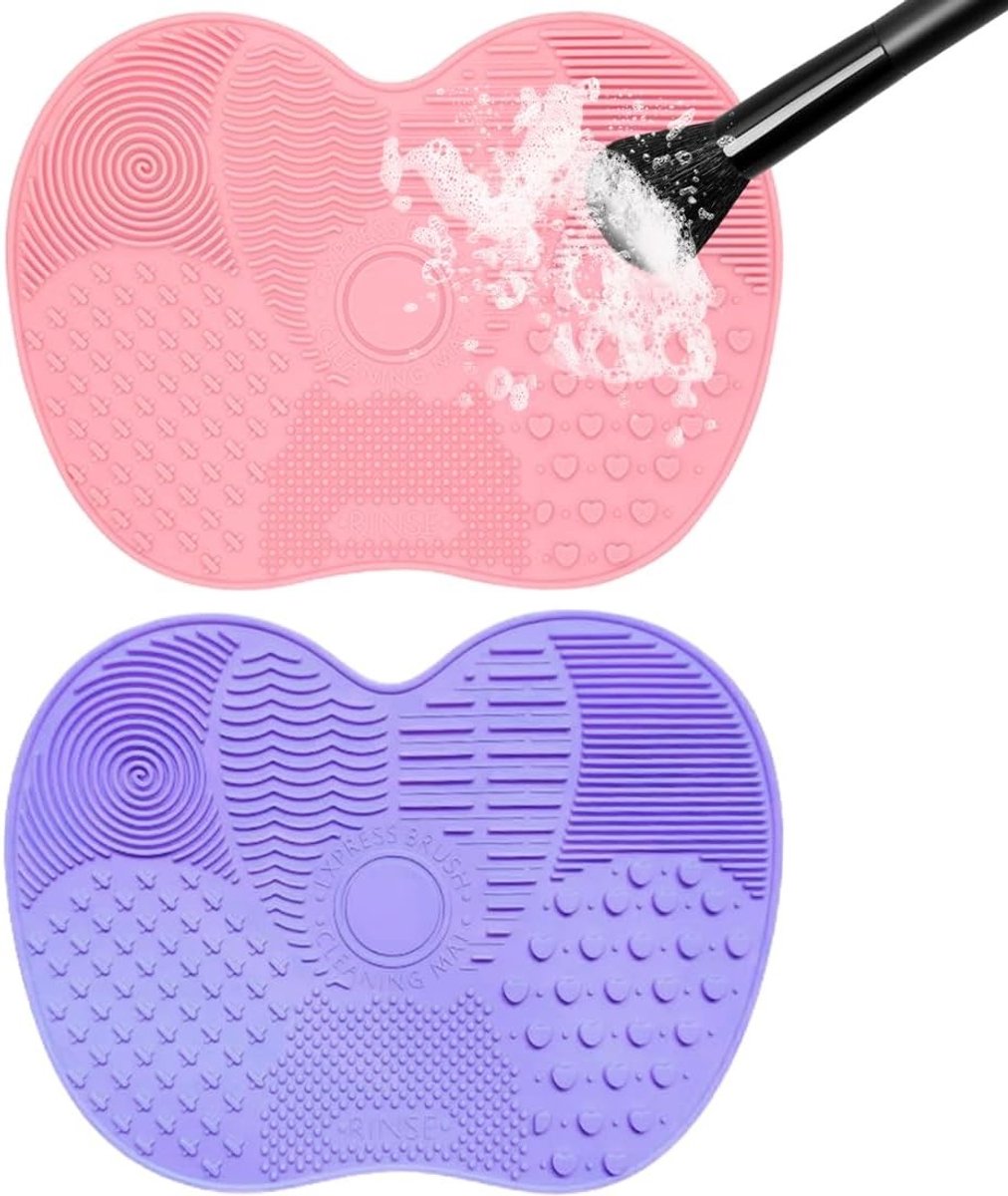 Siliconen Make-up Borstel Pads voor Effectieve Reiniging van Make-upkwasten - 2 Stuks in Roze en Paars, Ideaal voor Cosmetica en Schoonmaak Tools