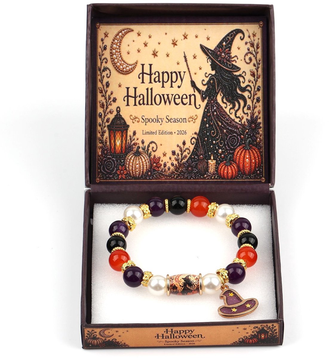 Casalora® Halloween Armband – Pompoen en Spook Sieraden met UV Print Bedels – Feestelijke Halloween Accessoire van Resin en Metaallegering – Cadeau voor Halloween Feest
