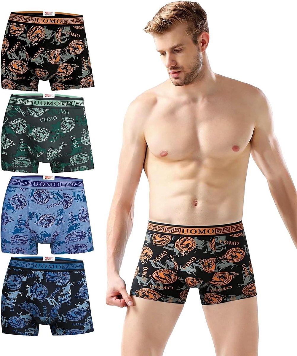 Set van 4 heren katoenen boxershorts - reguliere pasvorm, Y-front ontwerp, zacht, ademend en comfortabel voor dagelijks gebruik, perfect voor elke gelegenheid
