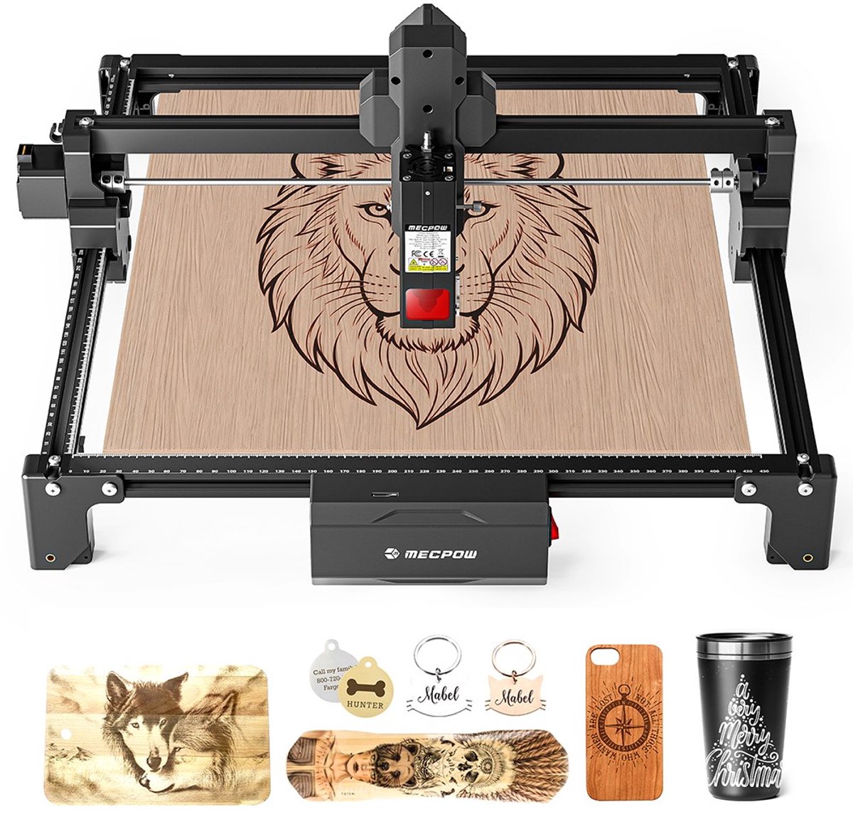 Mecpow X3S Lasergraveermachine 7W Diodelaser-360×360mm uitbreidbaar werkgebied, 10000 mm/min, kantelalarm, offline graveren, compatibel met LightBurn LaserGRBL, aluminium behuizing zwart