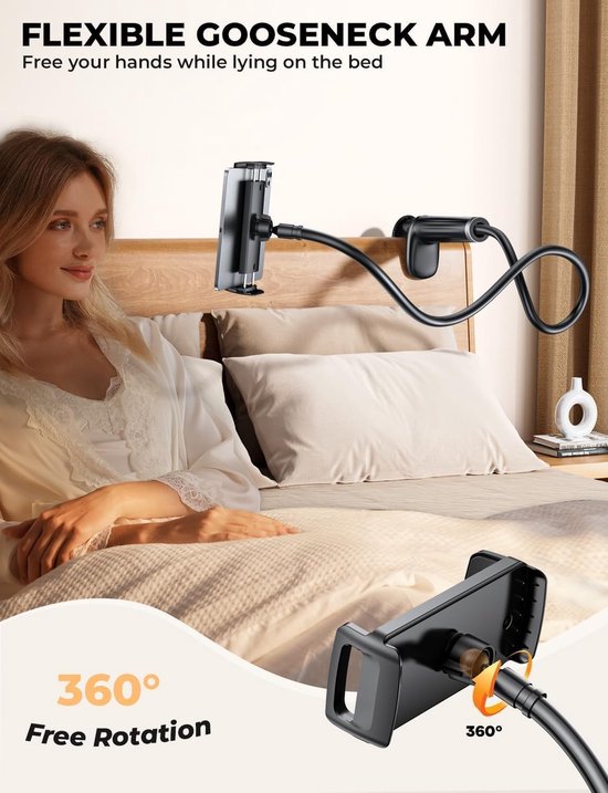 Verstelbare Tablet Houder met Flexibele Nekstand voor iPad, Mobiele Telefoon en Samsung Galaxy Tabs - Totale Lengte 98 cm (Zwart) — afbeelding 4