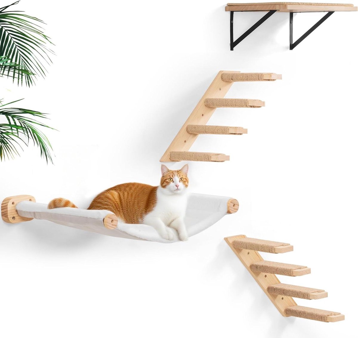 Katten klimwand - Klimmeubel kat - Spelen en slapen - Massief hout - 45 x 12 cm - Natuurlijk hout