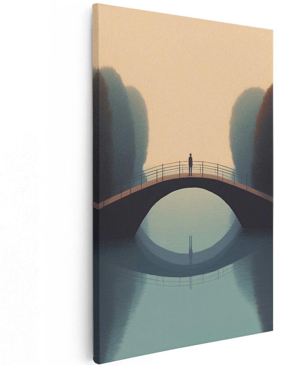 Artaza Canvas Schilderij Landschap - 100x150 cm - Groot - Wanddecoratie Brug - Muurdecoratie Minimalistisch - Decoratie Natuur Zonsopgang