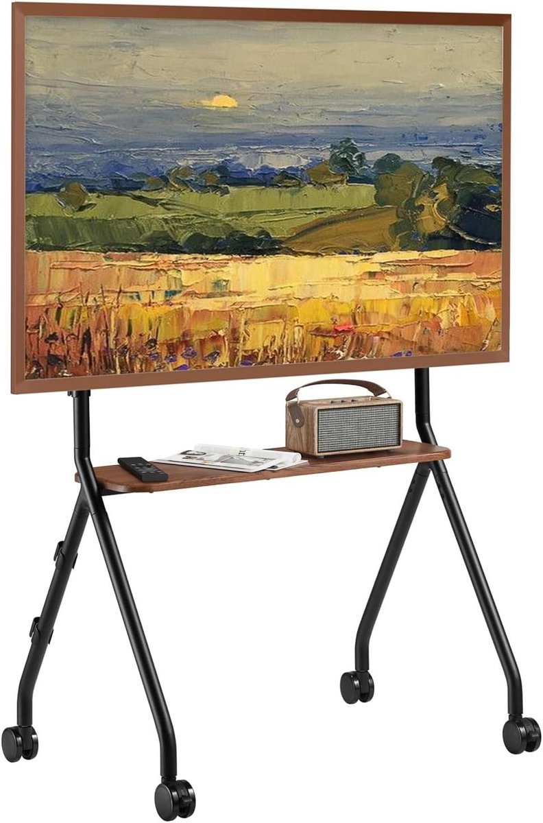 Tv Standaard - Mobiele Trolley - Televisie Presenteren - Oprolbaar Portret Landschap - 49-80 Inch - Zwart