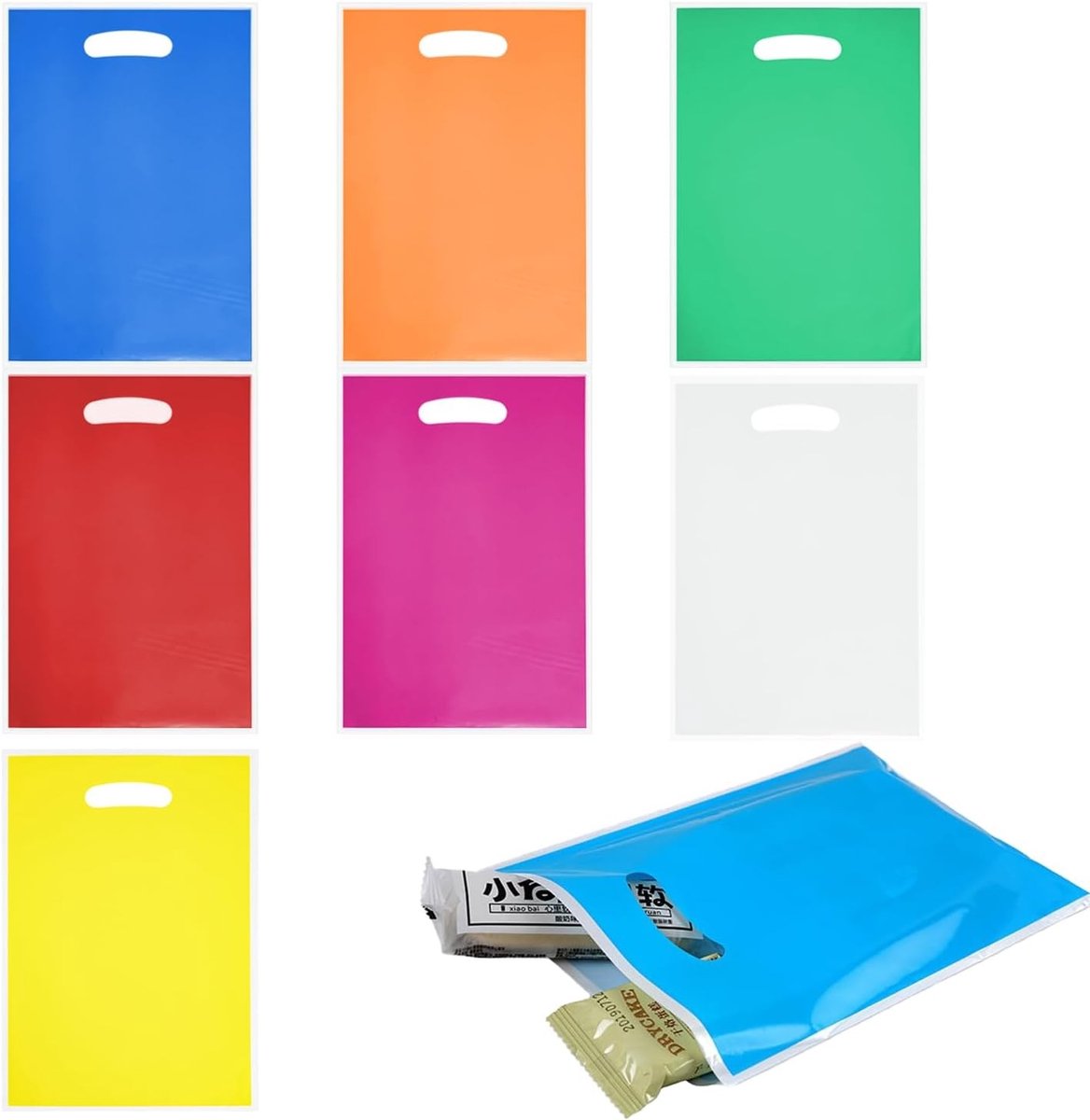 Set van 35 Plastic Cadeautassen in 7 Kleuren, Eenvoudige Verpakking voor Feestjes, Verjaardagen en Kerstmis
