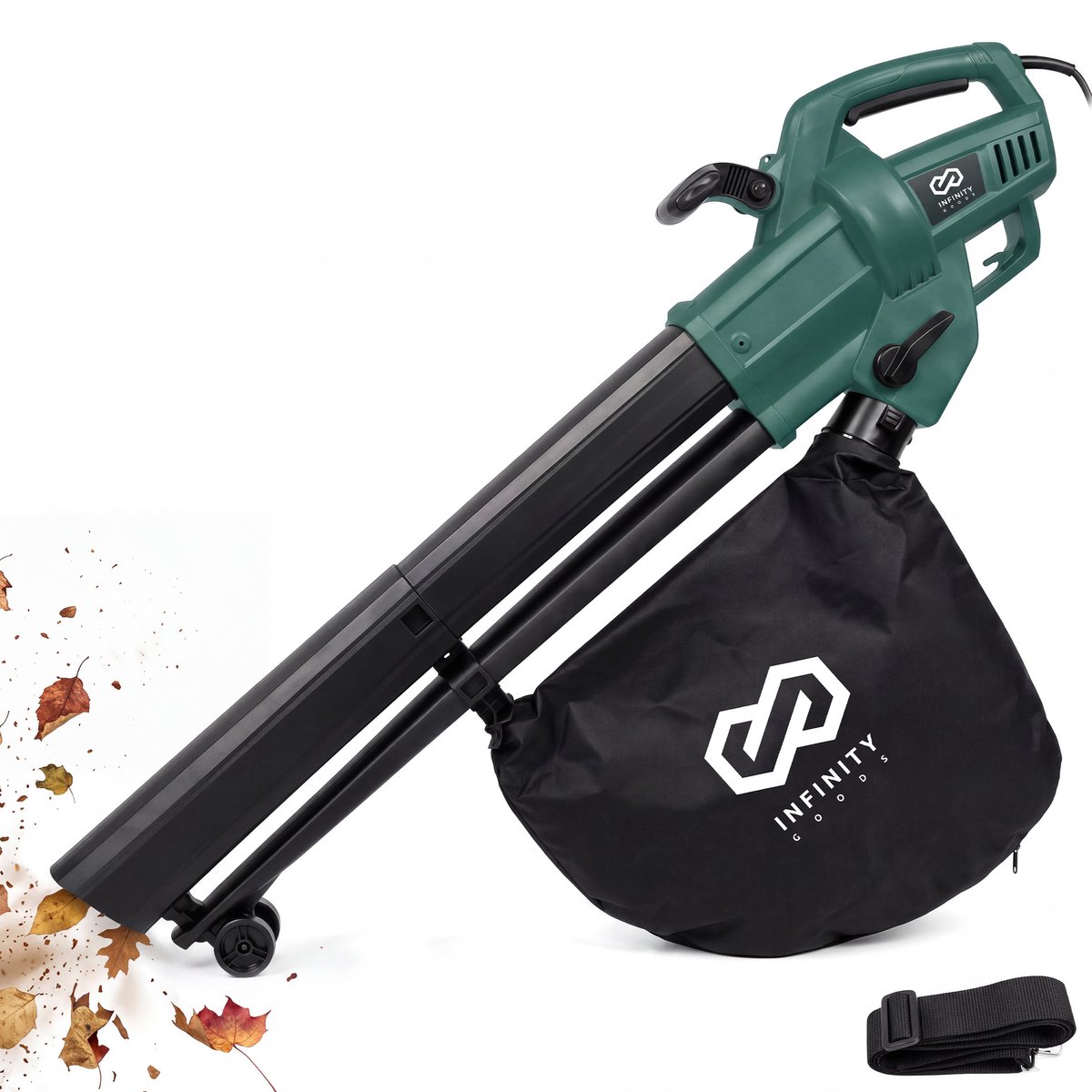 Infinity Goods Elektrische Bladblazer en Zuiger - 3500W - Versnipperfunctie - 45L Opvangzak - Op Snoer - 280 km/u Luchtsnelheid