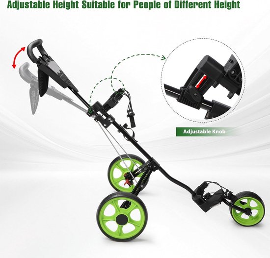 Driedelige Golf Trolley met Vouwfunctie, Lichtgewicht Aluminium, Ideaal voor Golfspelers, Groen — afbeelding 4