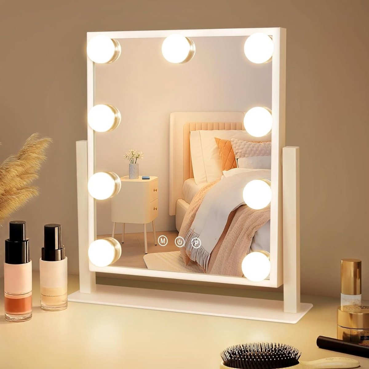 Lìon® Vanity Spiegel - Vanity Spiegel met Verlichting - Makeup Spiegel - Wit - 38cm x 34cm x 34cm
