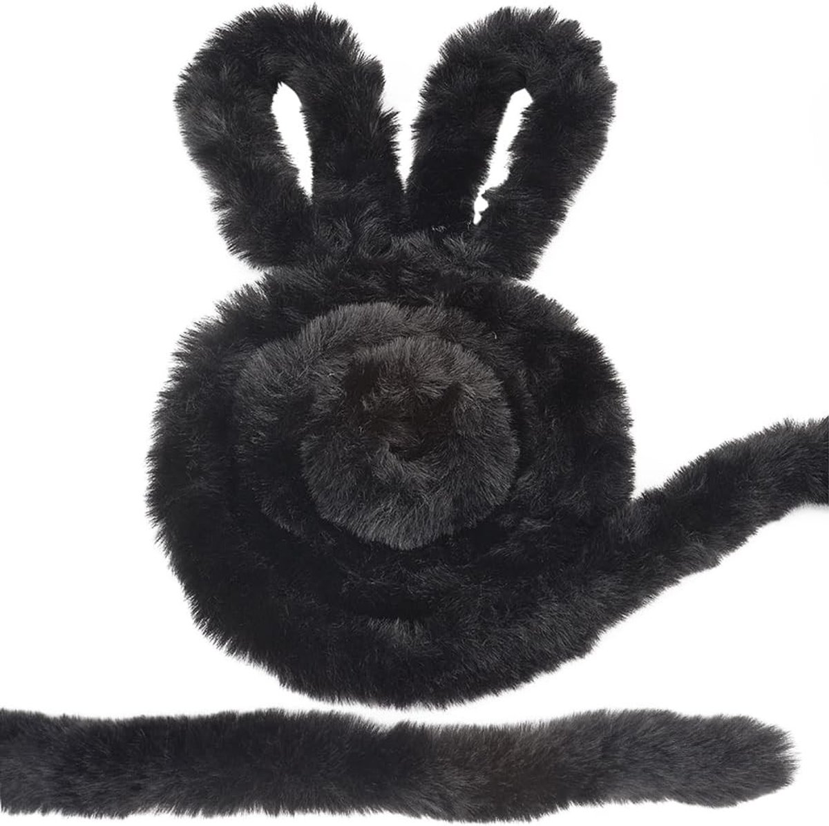 4.8m x 5cm Zwarte Kunstmatige Fluffy Faux Fur Strips voor Kostuums, Hoeden en Schoenrandafwerking