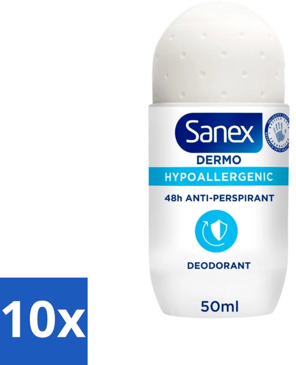 Sanex Dermo - Deodorant Roller - Hypoallergeen - 48h Anti-Transpirant - 50 ml - Bulkverpakking - 10 stuks