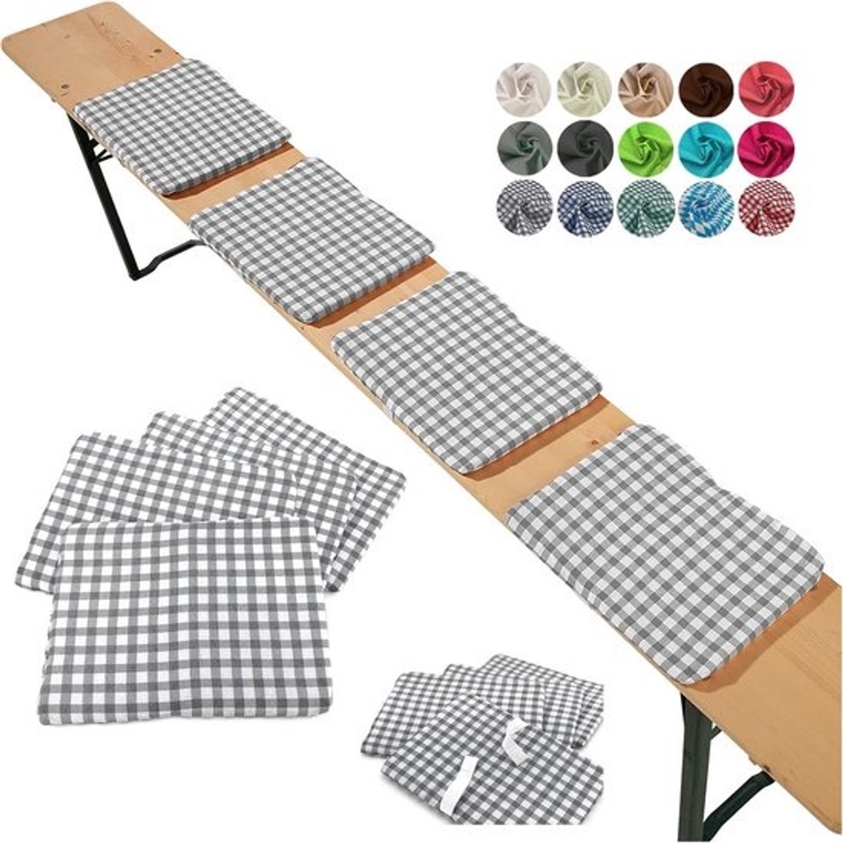 Set van 4 Bierbanken met Kussens voor Biertent en Tuin - Geruit Grijs