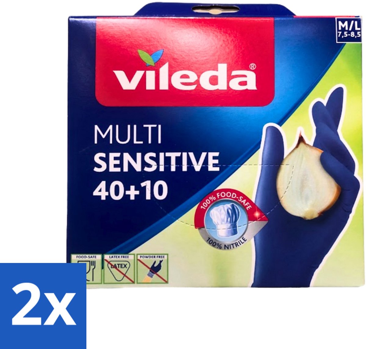 2 x Vileda - Multi Sensitive - Nitrile Handschoenen - Maat M/L - 50 Paar - Nitril Handschoenen - Latexvrije Handschoenen - Voedselveiligheid - Hygiëne Handschoenen - Handschoenen Voor Voedselindustrie