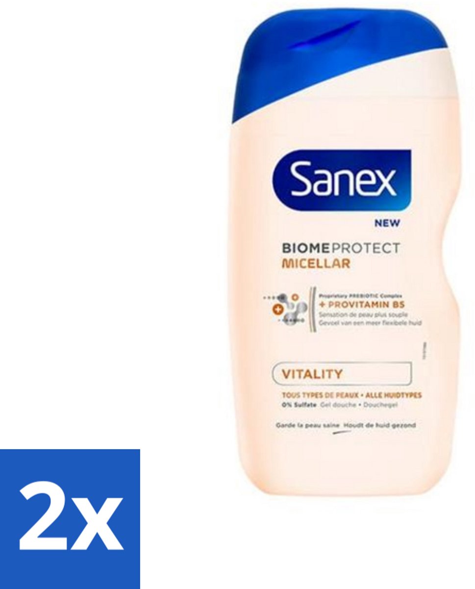 2 x Sanex - BiomeProtect Micellair - Douchegel - Vitaliteit - 0% Sulfaat - Alle Huidtypes - 400 ml - Sanex BiomeProtect - Micellair Douchegel - BiomeProtect Technologie - Milde Reiniging - Sulfatenvrij