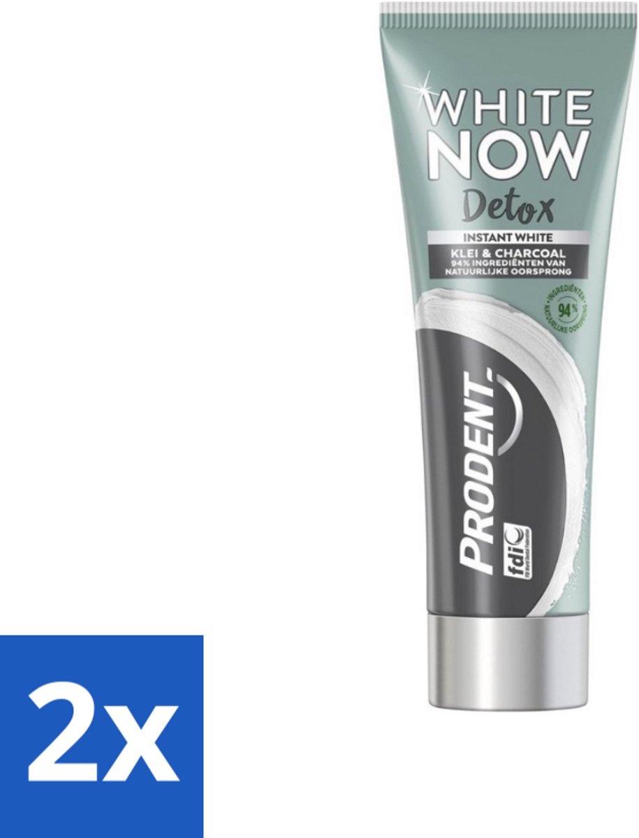 2 x Prodent - White Now - Tandpasta - Natuurlijke Ingrediënten - Klei En Houtskool - 75 ml - Tandpasta - Whitening - Klei - Houtskool - Natuurlijke Tandpasta