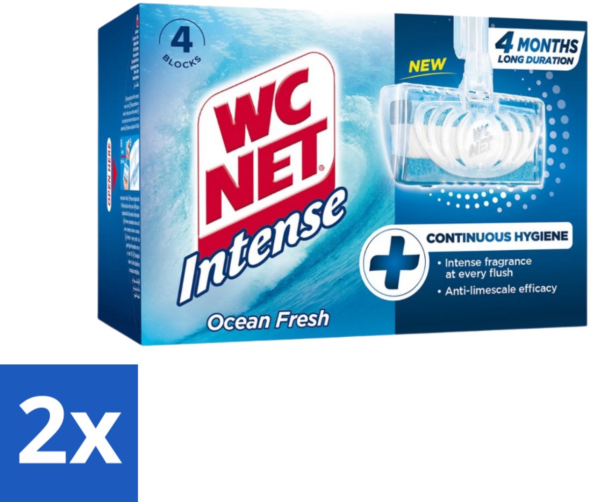 2 x WC Net - Toiletblok - Ocean Fresh - 4 Blokjes - Toiletblokjes - Toilet Schoonmaak - Wc Reiniging - Geur Neutraliseren - Kalkaanslag Bestrijden