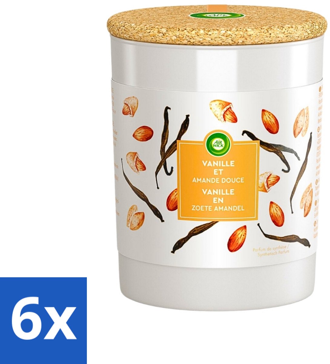 6 x Air Wick - Geurkaars - Vanille & Zoete Amandel - 35 Uur Brandduur - Geurkaars - Vanille Geur - Amandel Geur - Sfeerkaars - Air Wick
