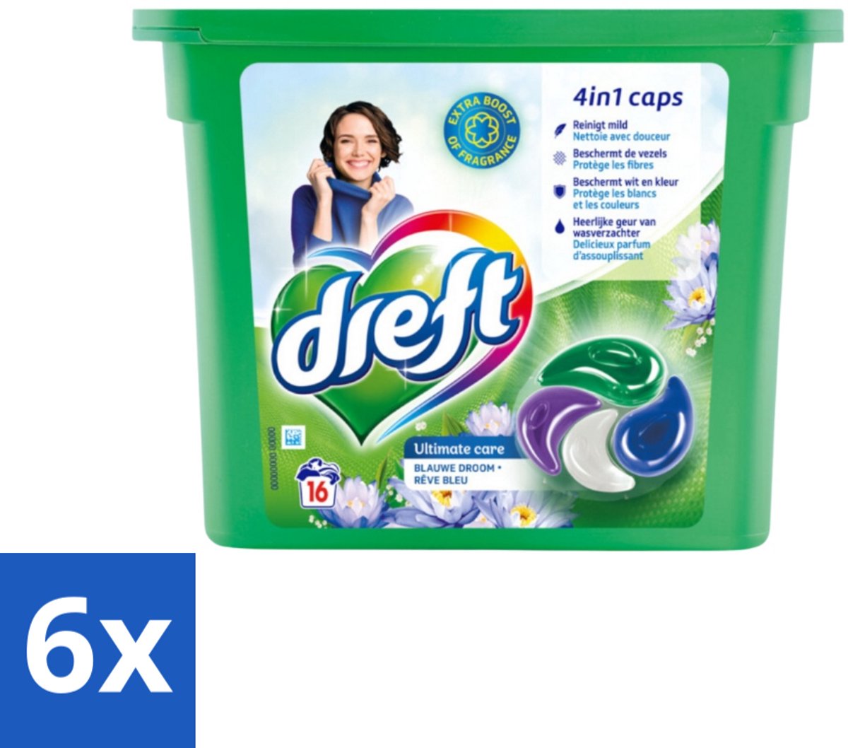 6 x Dreft - Wasmiddelcapsules 4in1 - Gekleurde Was - Blauwe Droom - 16 Wasbeurten - Wasmiddelcapsules - Wasmiddel - Waspoeder - Kleurbescherming - Frisse Geur
