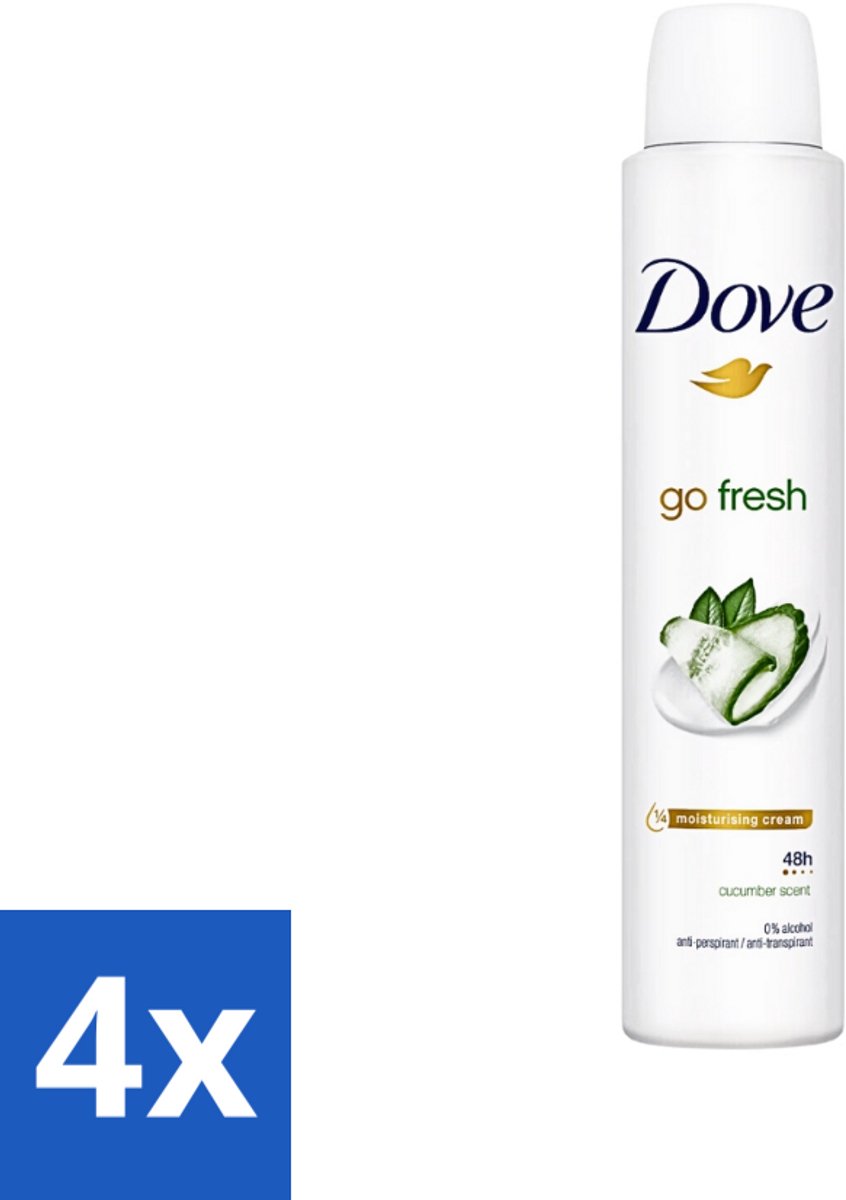 4 x Dove Go Fresh - Deospray - Groene Thee & Komkommer - 200 ml - Dove Go Fresh - Deodorant - Antitranspirant - Groene Thee - Komkommer