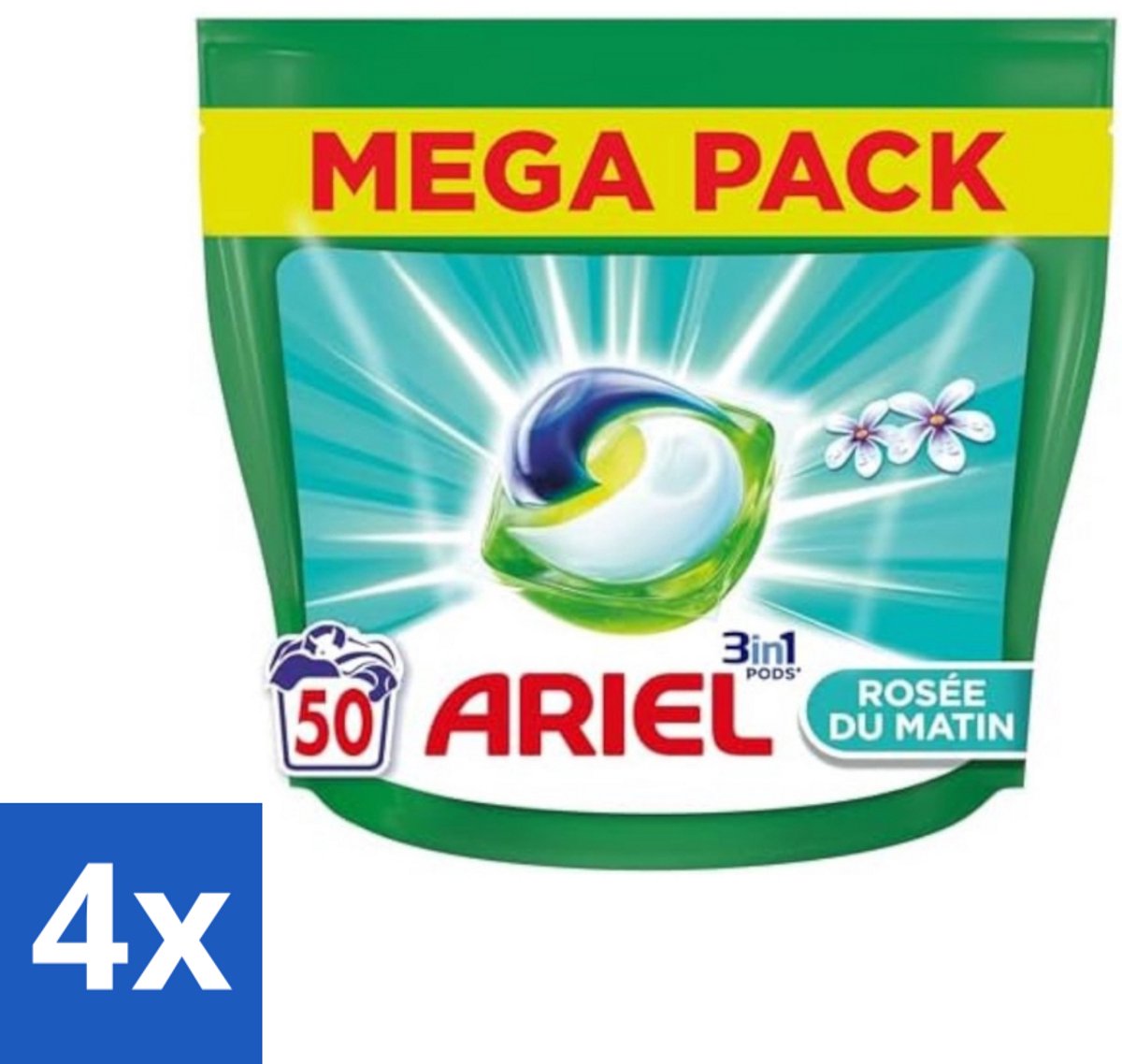 4 x Ariel Original - Ochtenddauw - Wasmiddelcapsules - 3in1 Pods - Witte en Gekleurde Was - 50 Wasbeurten - Ariel Wasmiddel - Wascapsules - 3in1 Pods - Waspoeder - Vlekkenverwijderaar