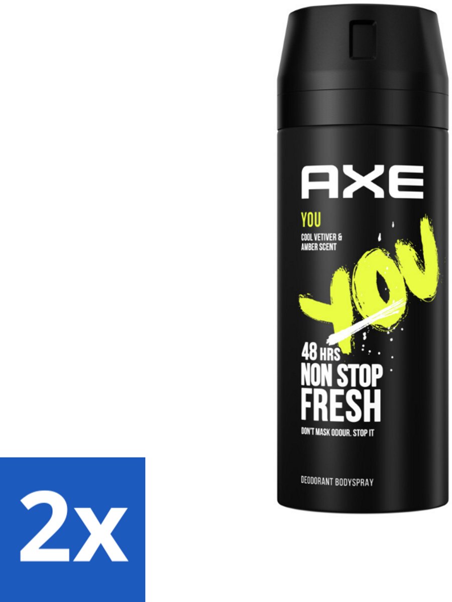 2 x Axe - Deodorant Bodyspray - 48hrs Fresh - You - Cool Vetiver & Amber - 150 ml - Deodorant - Deodorant Spray - Axe - 48 Uur Bescherming - Geurbestrijding