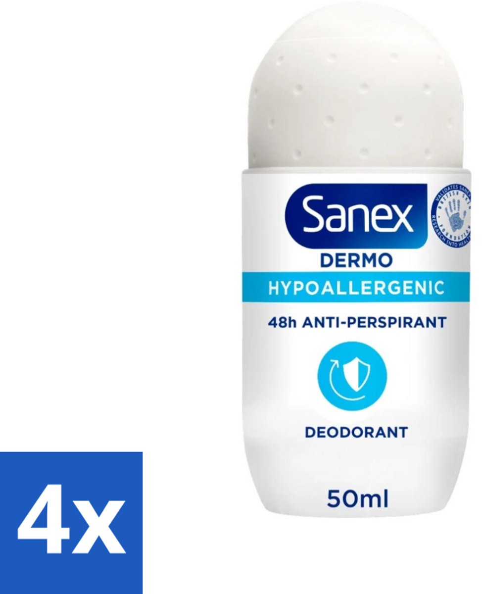 4 x Sanex Dermo - Deodorant Roller - Hypoallergeen - 48h Anti-Transpirant - 50 ml - Sanex - Deodorant - Antitranspirant - Hypoallergeen - 48 Uur Bescherming