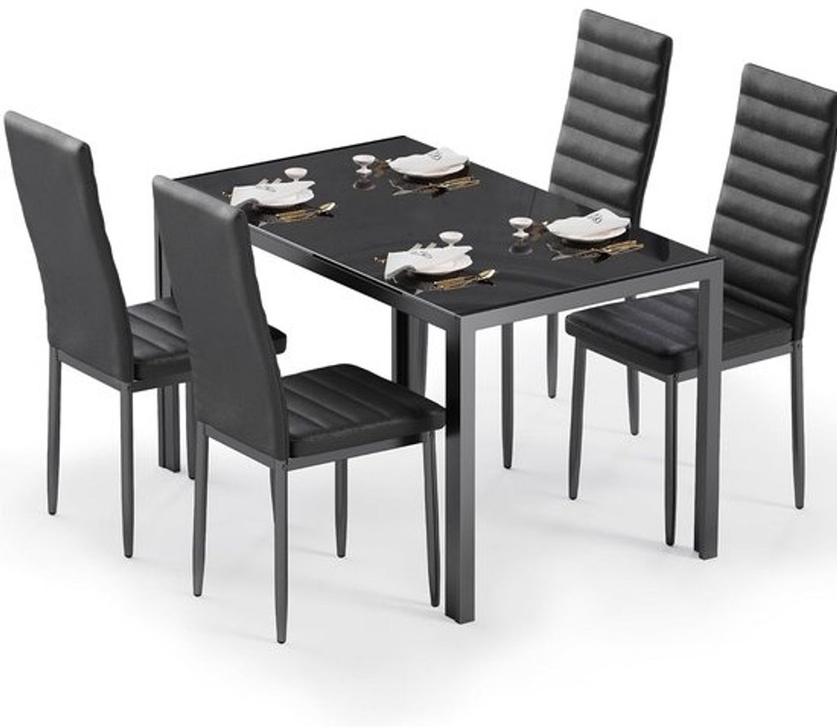 Moderne Eettafel Set voor 6 Personen - 7-delige Tempered Glass Tafel en Stoelen Set