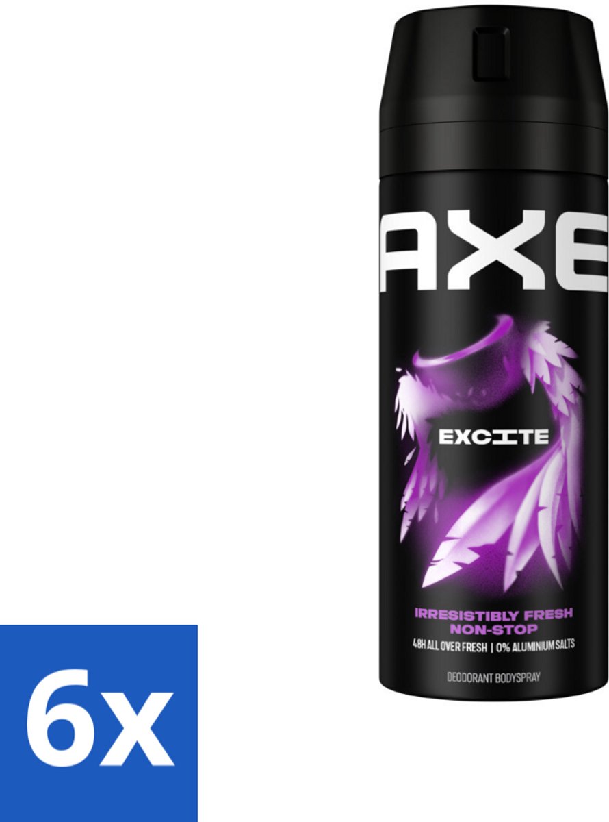 Axe - Deodorant Bodyspray - 48hrs Fresh - Excite - Crisp Coconut & Black Pepper - 150 ml - Voordeelverpakking - 6 stuks