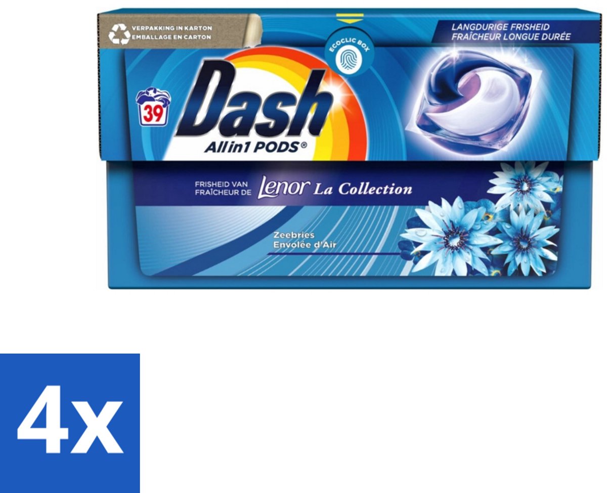 4 x Dash - Lenor Collectie - Wasmiddel Capsules - All-in-1 Pods - Witte en Gekleurde Was - 39 Wasbeurten - Wasmiddel Capsules - Waspoeder - Lenor - Ocean Breeze - Wasverzachter