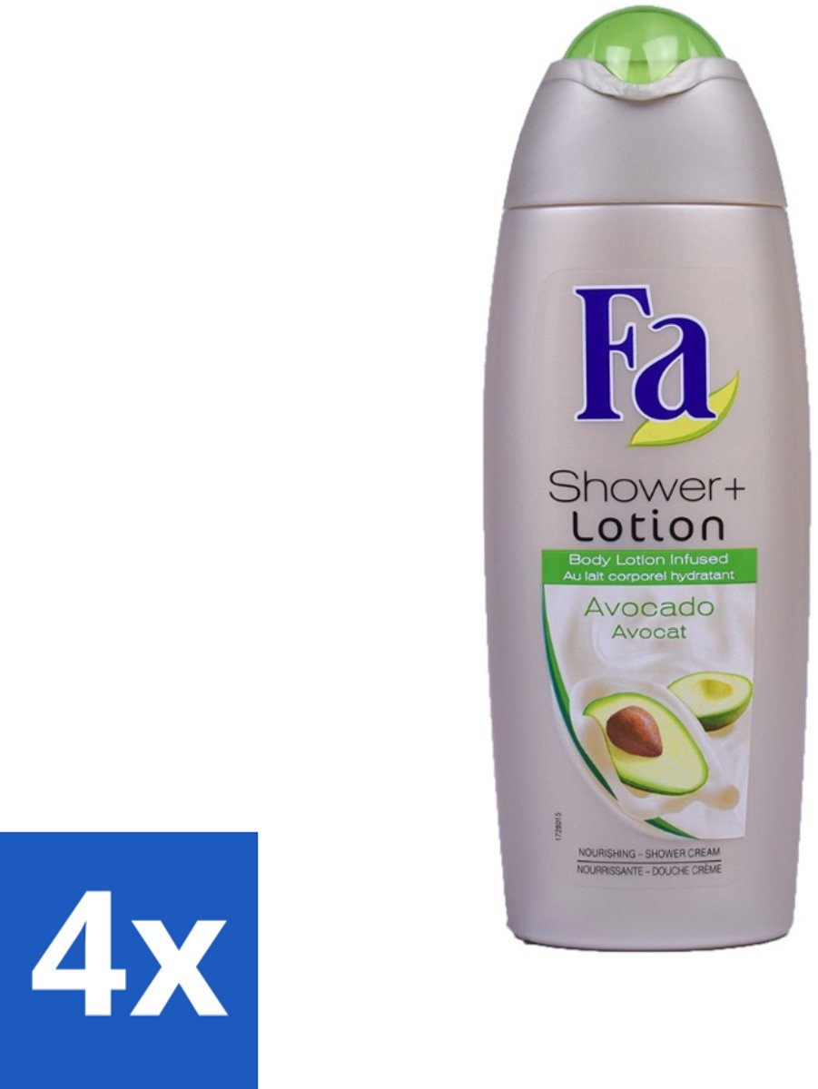 4 x Fa - Douchecrème Met Lotion - Avocado - 250 ml - Douchecrème - Avocado - Bodylotion - Hydraterende - Verzorgend